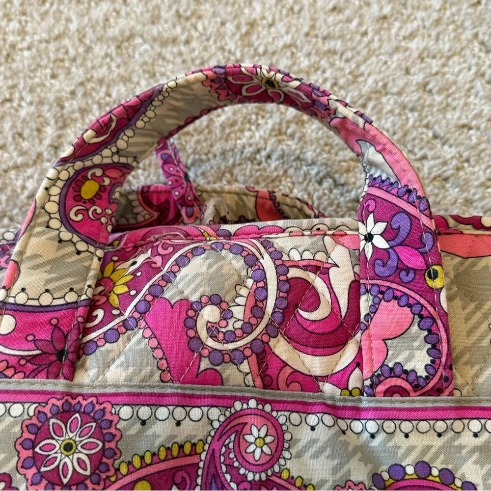 Vera Bradley Pink Paisley Meets Plaid Makeup Bag Hanging Travel Handle Quilted